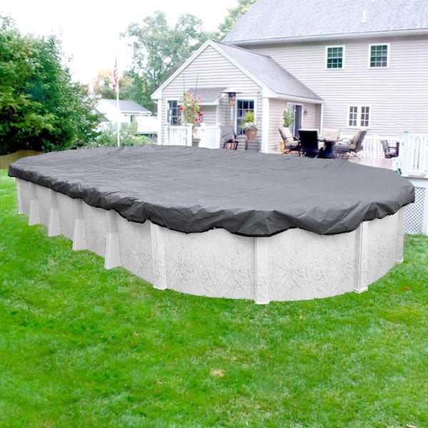 Robelle Ultra 12 ft. x 24 ft. Oval Dove Gray Solid Above Ground Winter Pool Cover