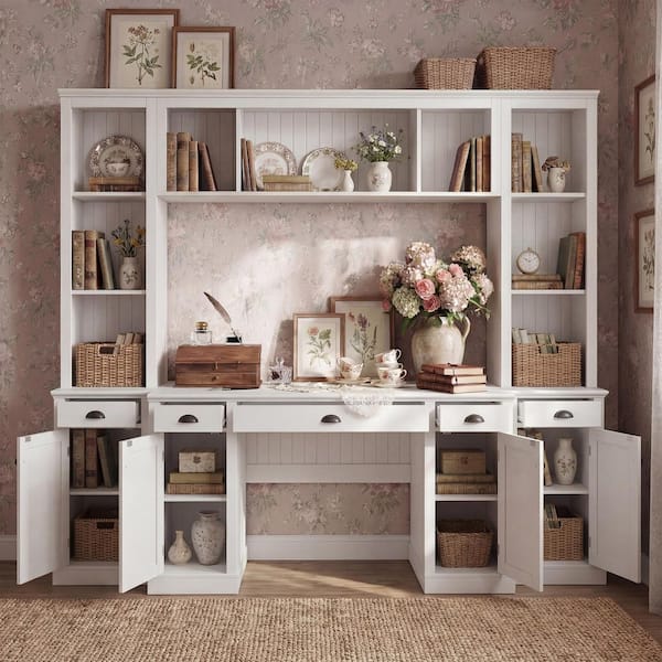 FUFU&GAGA 88.5 in. Rectangular White Engineered Wood 5-Drawer