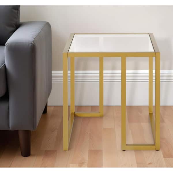 HomeRoots 20 in. Brass Square Glass End Table