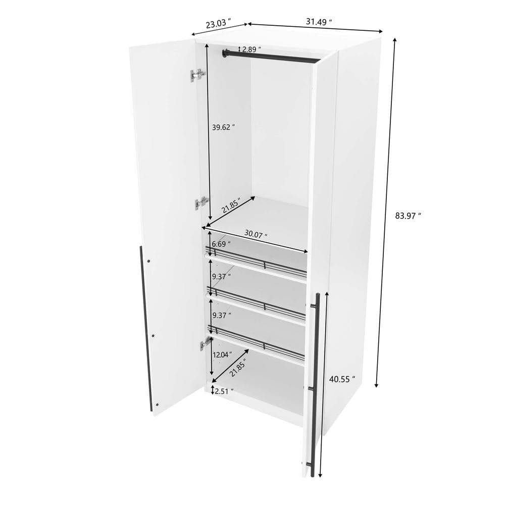 White MDF Freestanding Wardrobe Closet with Black Handles