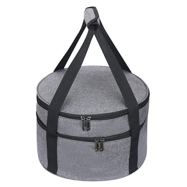 Insulated Double Decker Casserole Carrier Gray Food Warmer Tote with Dual Compartments for Hot or Cold Picnic Meals