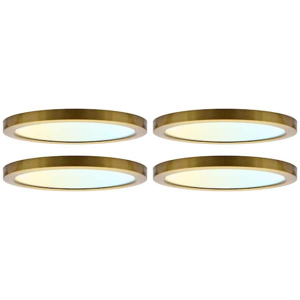 Brass Outdoor Integrated LED 9 In. Flush Mount Ceiling Light, 5CCT, 1500LM, 110° Beam, 18W, Dimmable, UL Listed 4 Pack