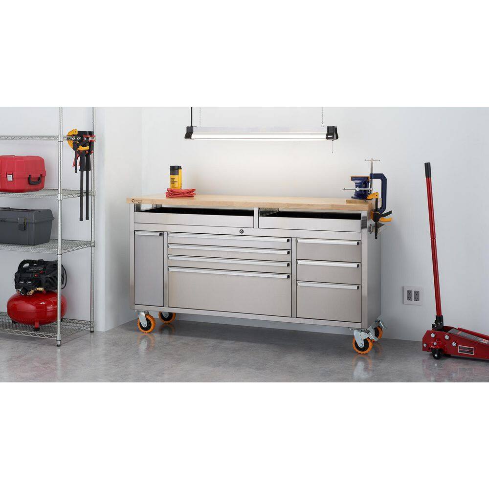 PRO 66 in. W x 19 in. D 9-Drawer Stainless Steel Mobile Workbench Cabinet with Adjustable Top price history on PriceWatchPro