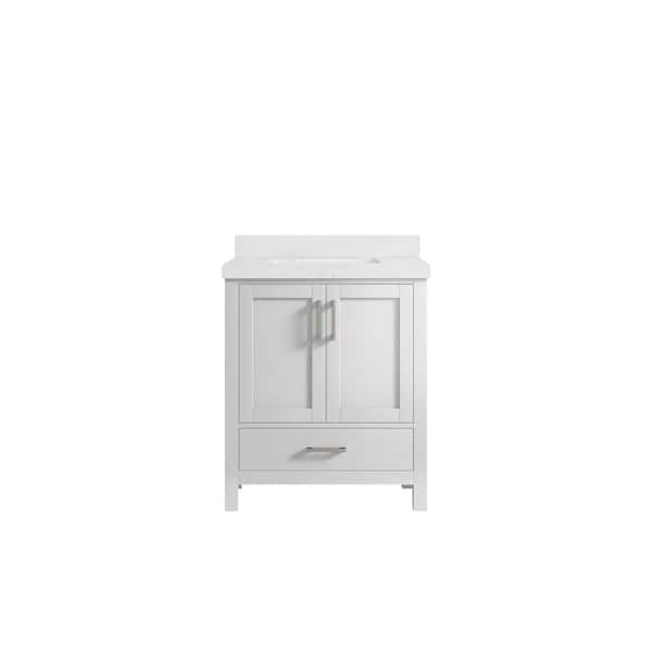 Willow Collections Malibu 30 in. W x 22 in. D x 36 in. H Bath Vanity in White with 2 in. Empira Quartz Top
