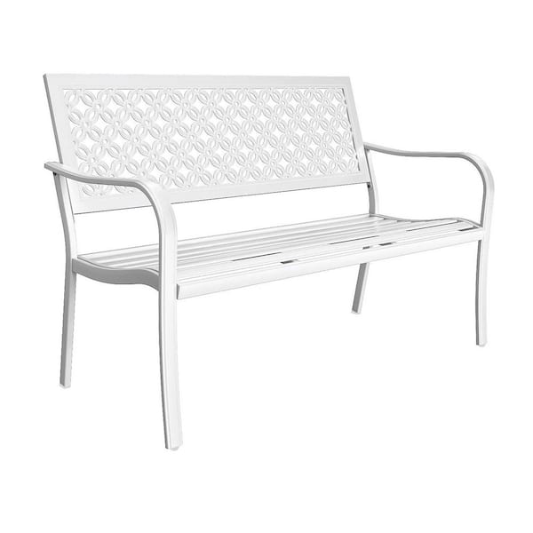 Unbranded 50 in. 2-Person Metal White Outdoor Bench