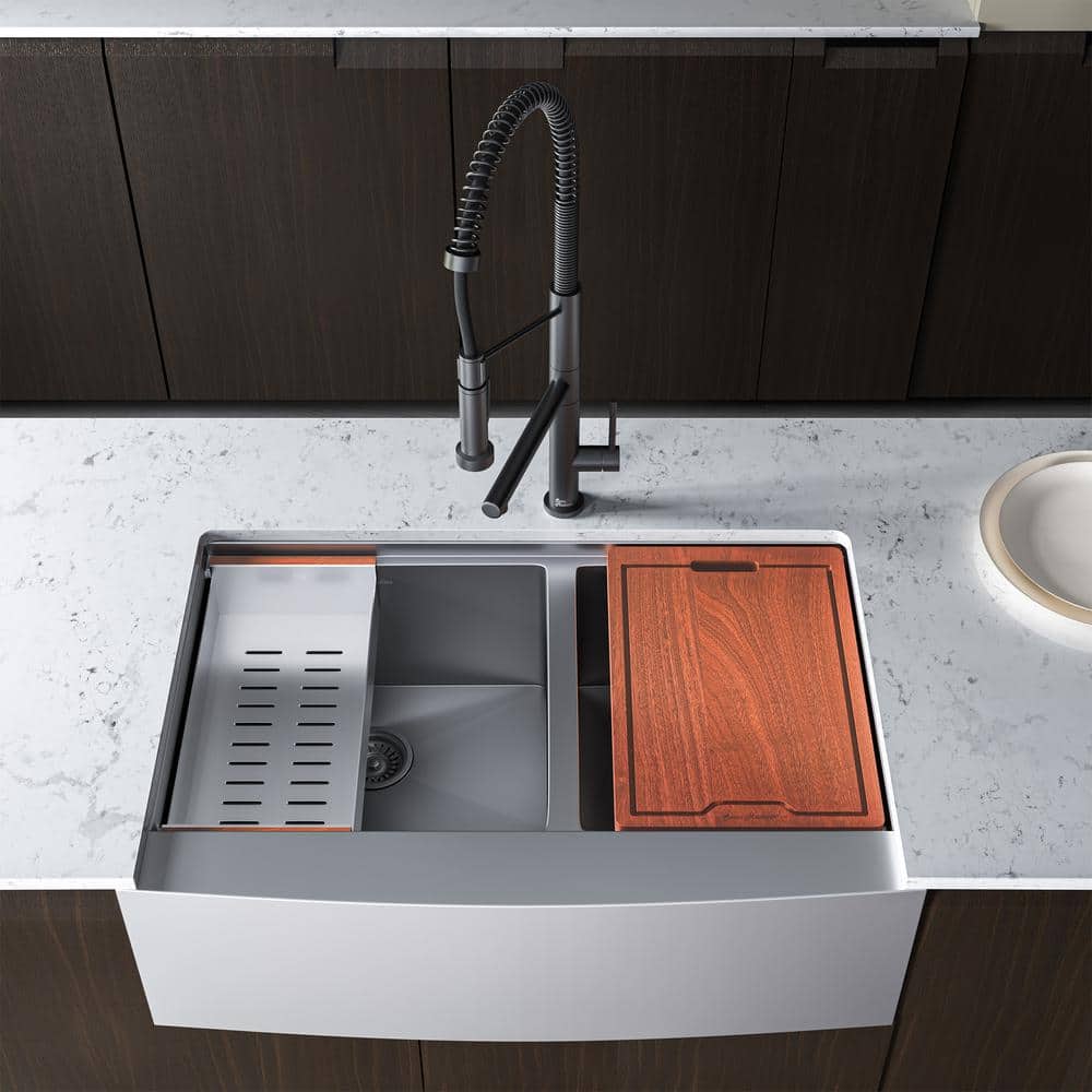 Rivage 33'' Stainless Steel Dual Basin Apron Kitchen Sink