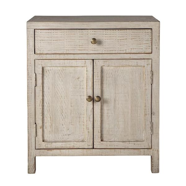 Benjara Lia Whitewash Wood 34.0 in. Small Accent Cabinet with 2-Door