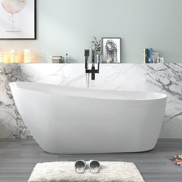 Vanity Art Unbranded Colombes 67 in. Acrylic Flatbottom Freestanding Bathtub in White/Brushed Nickel