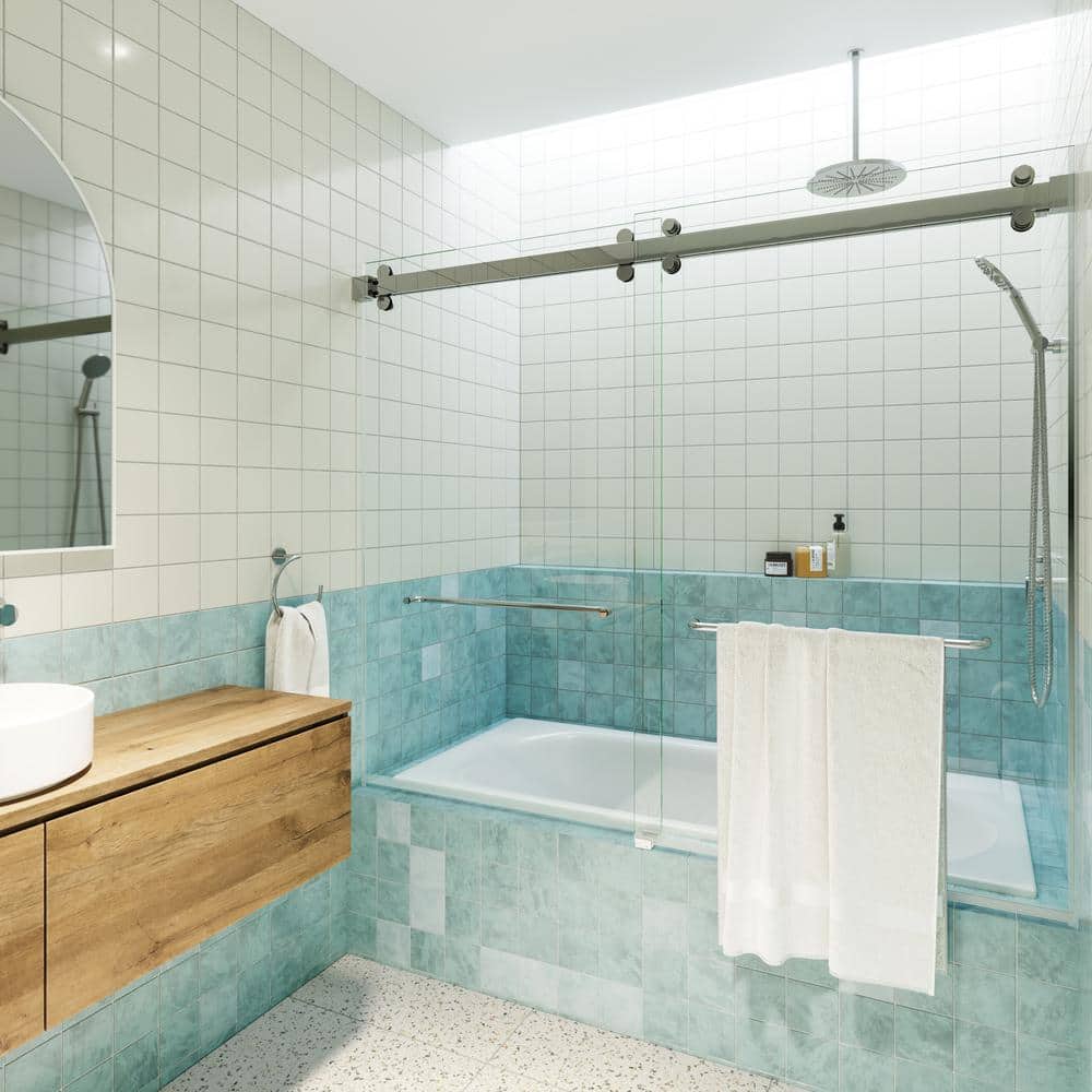 Polaris 60 in. Frameless Sliding Bathtub Door with Chrome Finish