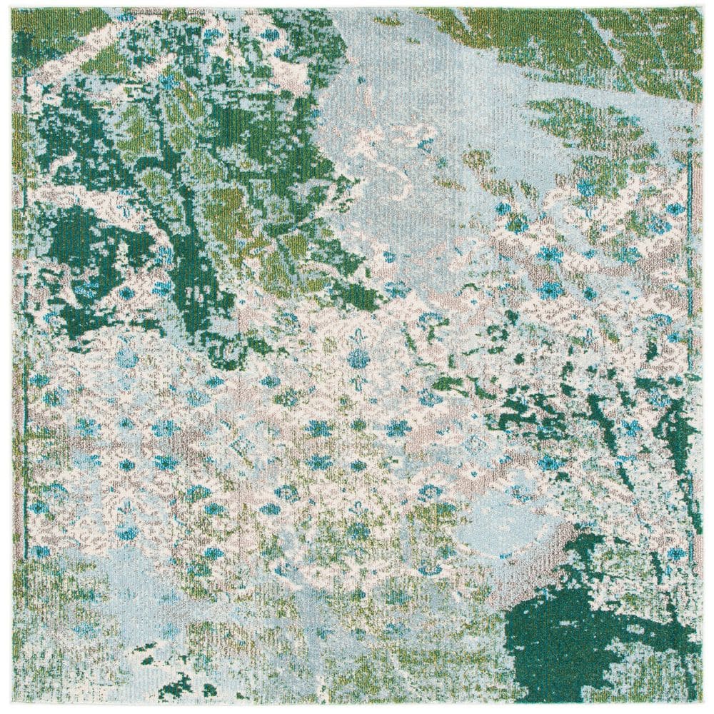 Monaco Green and Turquoise Square Synthetic Area Rug