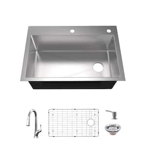 Tight Radius 30 in. Drop-In Single Bowl 18 Gauge Stainless Steel Kitchen Sink with Pull-Down Faucet