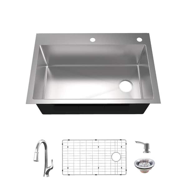 Glacier Bay Tight Radius 30 in. Drop-In Single Bowl 18 Gauge Stainless Steel Kitchen Sink with Pull-Down Faucet