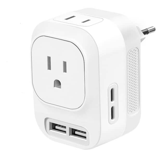 220-Volt to 110-Volt Power Adaptor Combo, Voltage Converter US to Europe with 2 USB A and 2 USB C Ports Fast Charging