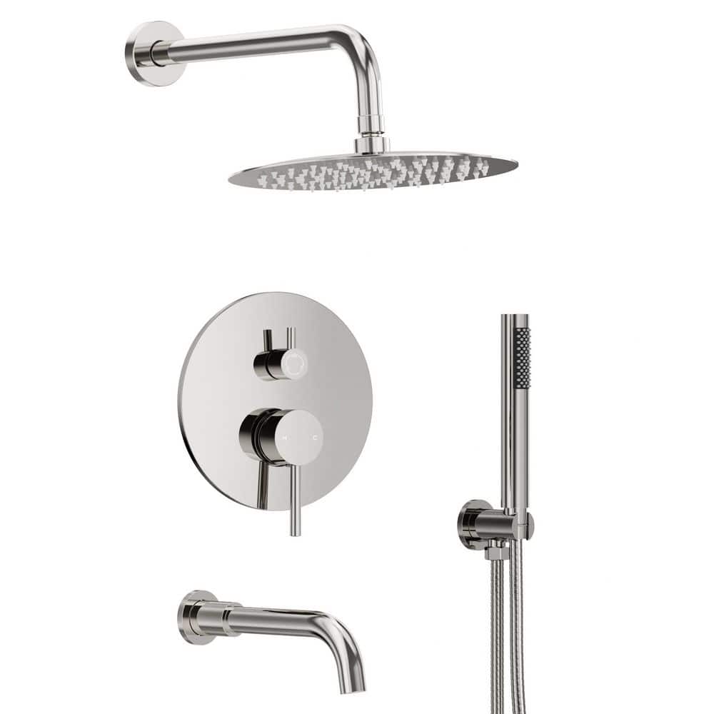 Double Handles 3-Spray 10 in. Wall Mount Shower Head Tub and Shower Faucet in Chrome (Valve Included) price history on PriceWatchPro