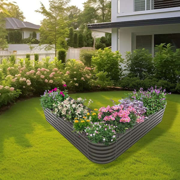 Cesicia 81 in. x 81 in. x 18 in. Grey Heart-Shaped Anti-Rust Galvanized Metal Raised Garden Bed for Planting Vegetables Flowers