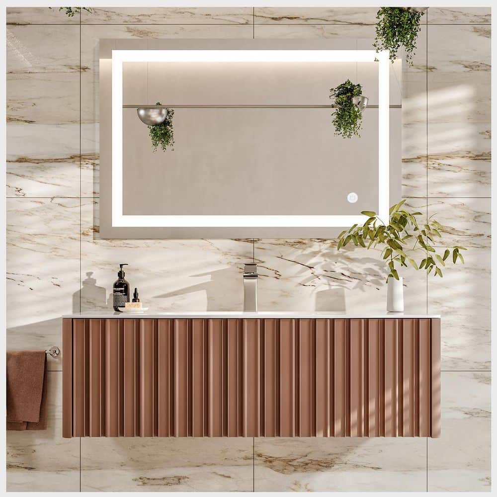 Eviva Dolce 48 in. W x 18 in. D x 19 in. H Bath Vanity in Rose with White Solid Surface Top with White Sink, Pink -  EVVN122-48ROS