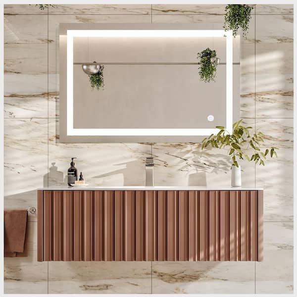 Eviva Dolce 48 in. W x 20 in. D x 14 in. H Single Bath Vanity in Rose with White Solid Surface Top with White Integrated Sink