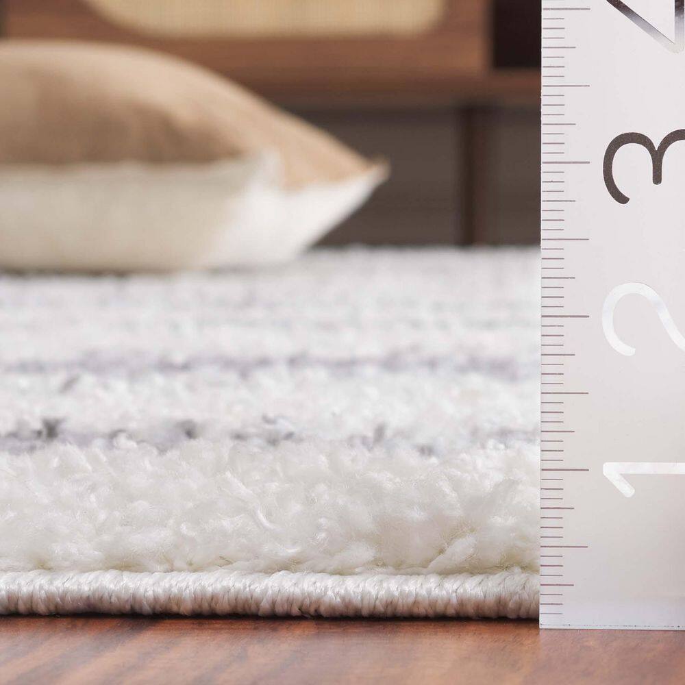 Ivory and Grey Tufted Stripe Shag Rug, 4' x 6'