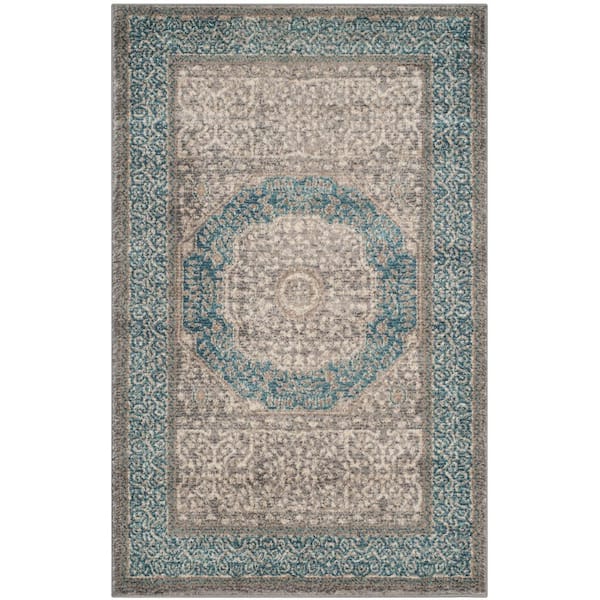 SAFAVIEH Sofia Light Gray/Blue Doormat 3 ft. x 4 ft. Border Area Rug