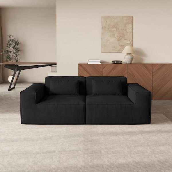 Oversized 87 in. Square Arm Cloud Fleece Fabric 2-Seater Loveseat Memory Foam Modular Sectional Sofa in Black for Office