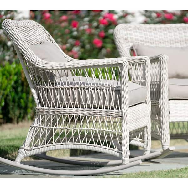 Leisure Made Pearson Antique White, Cane Rocking Chair Outdoor
