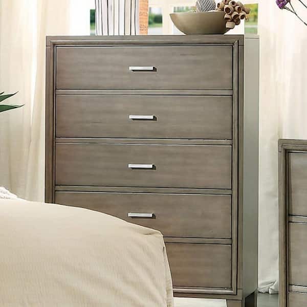 Benjara Gray 5-Drawer 34 in. Wide Chest of Drawers