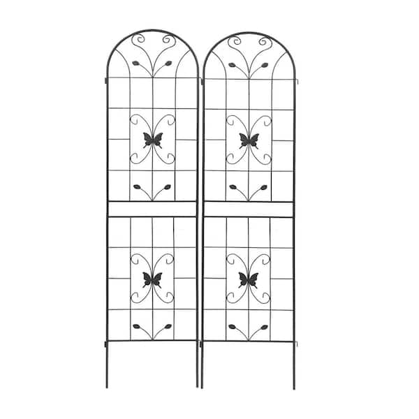 Sudzendf 86.7 in. Outdoor Garden Metal Rustproof Plant Climbing Trellis Black, 2 Pieces