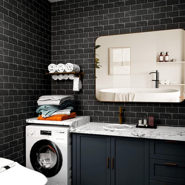 12 in. x 12 in. Vinyl Peel and Stick Tile Stickers Self Adhesive Backsplash Tile for Decor, Black (10-Pack, 10 sq. ft. )