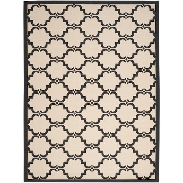 SAFAVIEH Courtyard Beige/Black 8 ft. x 11 ft. Border Indoor/Outdoor Patio  Area Rug