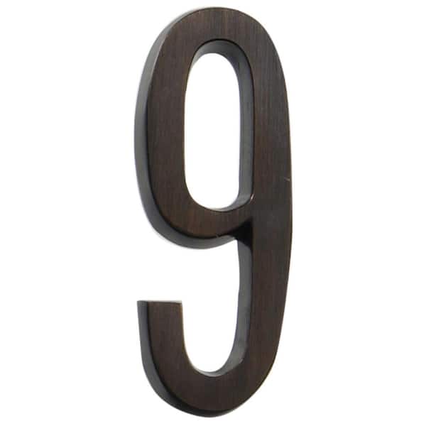 Everbilt 4 in. Flush Mount Aged Bronze Self-Adhesive House Number 9
