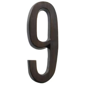 4 in. Aged Bronze Flush Mount Self-Adhesive House Number 9