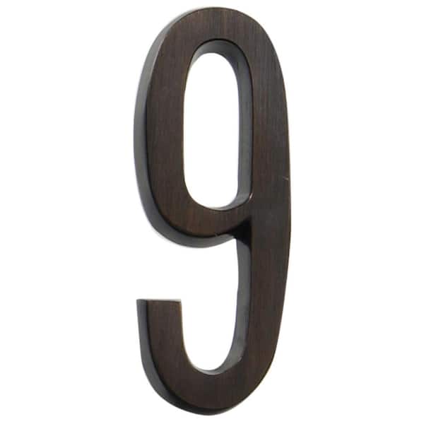Everbilt 4 in. Aged Bronze Flush Mount Self-Adhesive House Number 9