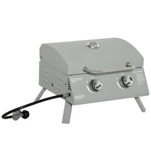 Portable Propane Gas Grill in Gray with Foldable Legs, Lid, Thermometer for Camping, Picnic, Backyard