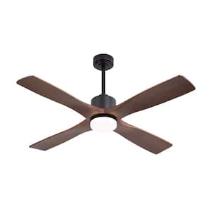 54 in. Solid Wood Indoor Black and Walnut Ceiling Fan with Light