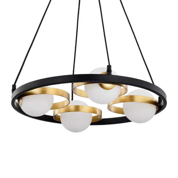 Warehouse of Tiffany Pomponia 18 in. 4-Light Indoor Matte Black and Satin Gold Semi-Flush Mount Chandelier with Light Kit