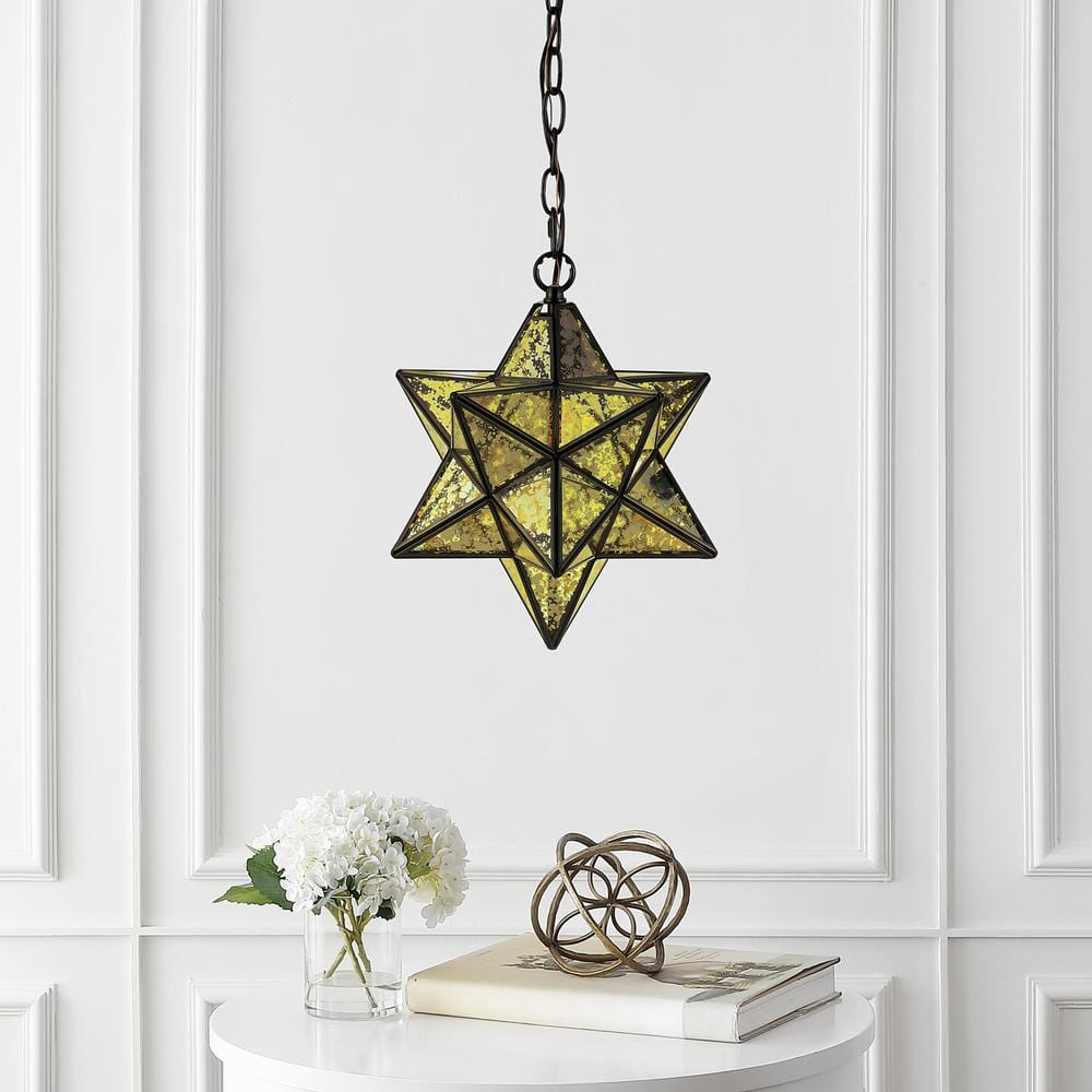 Stella 12" Moravian Star Oil Rubbed Bronze and Yellow Mercury Glass Pendant Light