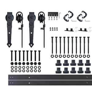 12 ft./144 in. Black Rustic Non-Bypass Sliding Barn Door Hardware Kit Arrow Design Roller for Double Doors