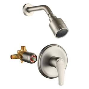 1-Spray Patterns with 4.1 GPM 2.52 in. Wall Mount Rain Fixed Shower Head with Single Lever Handle in Brushed Nickel