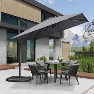 9 ft. Square Aluminum Outdoor Patio Cantilever Umbrella Offset 360° Rotation Umbrella with Base, Light Gray