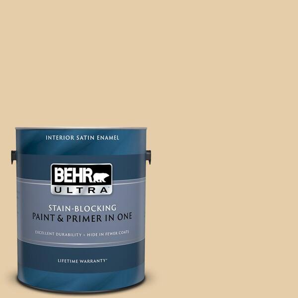 BEHR ULTRA 1 gal. #UL150-6 Dried Plantain Satin Enamel Interior Paint and Primer in One