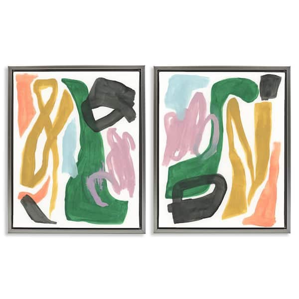 Stupell Industries Funky Abstract Squiggles by June Erica Vess 2-Pieces Gray Floater Frame Abstract Graphic Art Print 21 in. x 17 in.