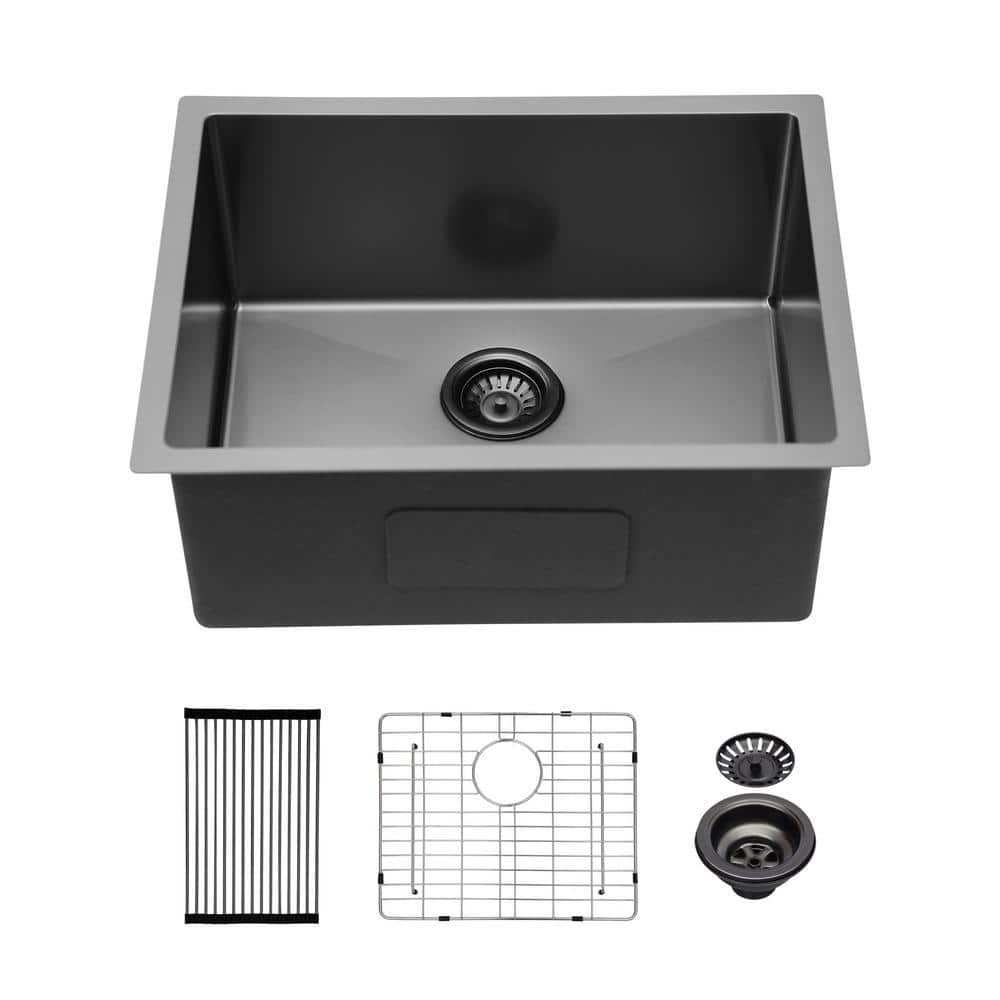 16 Gauge Black Stainless Steel 23 in. Undermount Bar Sink Kitchen Sink with