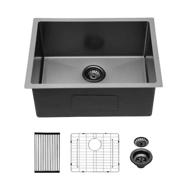 Unbranded 16 Gauge Black Stainless Steel 23 in. Undermount Bar Sink Kitchen Sink with Drying Rack