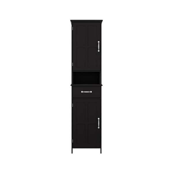 15.74 in. W x 11.8 in. D x 64.96 in. H Black Linen Cabinet, 2-Door Narrow Height Slim Floor Standing Cabinet in Black