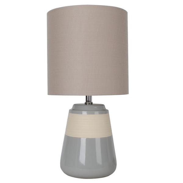 DSI 16 in. Grey Ceramic Table Lamp with Beige Fabric Shade
