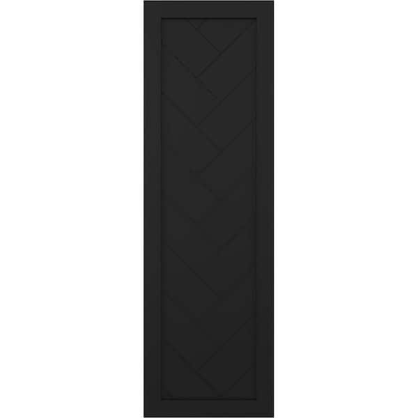 Ekena Millwork 12 in. x 45 in. PVC True Fit Single Panel Herringbone Modern Style Fixed Mount Board and Batten Shutters Pair in Black