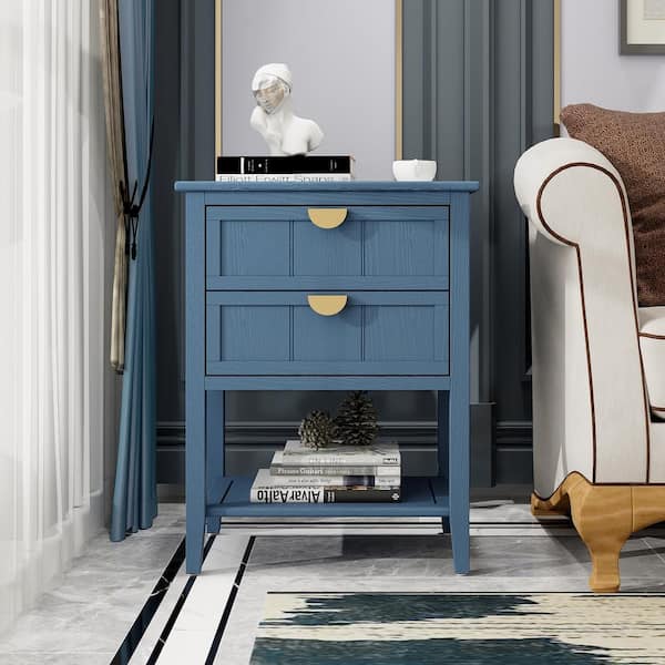 Blue 2 Drawer Nightstand 22.05 in. W for Bedroom, Living room