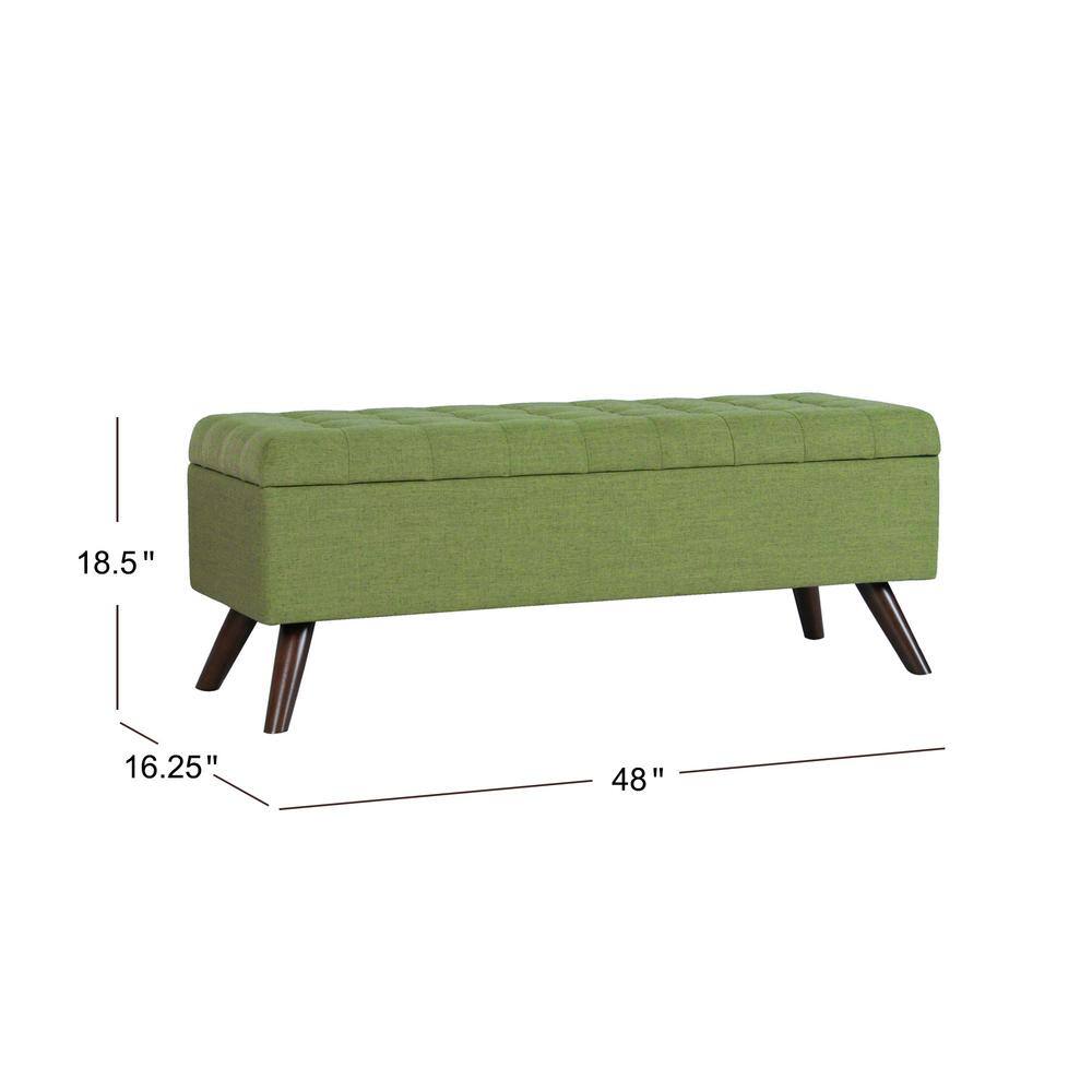 Olive Green Tufted Storage Bench with Wood Legs