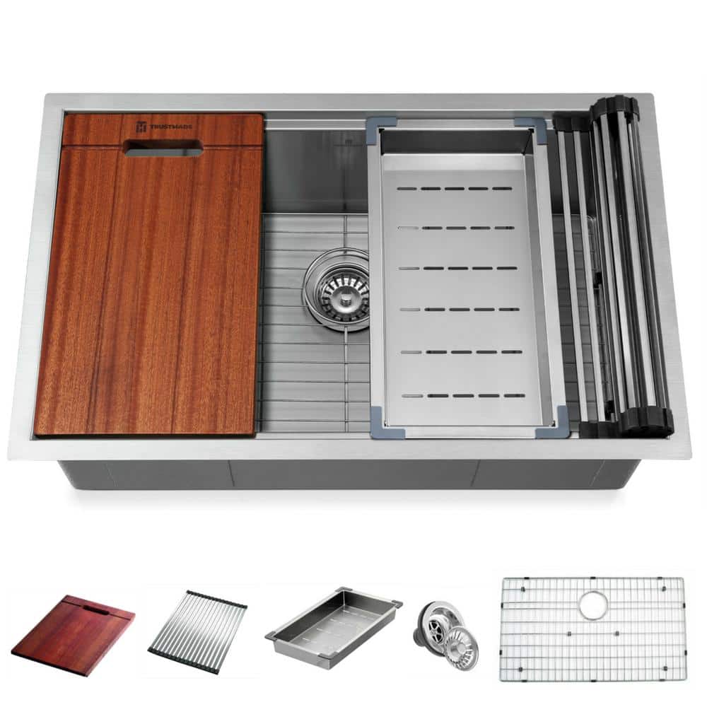 Tileon Silver 16-Gauge Stainless Steel 30 in. Single Bowl Undermount ...