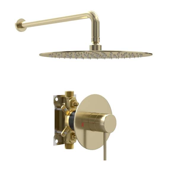 Miscool Ami Single Handle 1-Spray 10 in. Wall Mount Shower Faucet 1.8 GPM with Pressure Balance Valve in. Brushed Gold